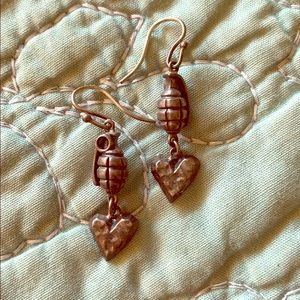 Grenade + heart ❤️ earrings